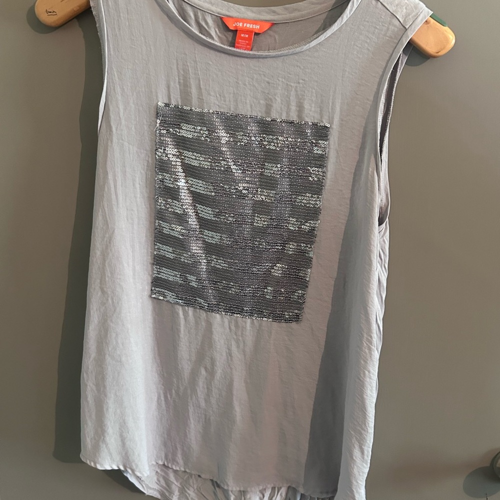 Joe Fresh Light Gray Sequin Muscle Tank